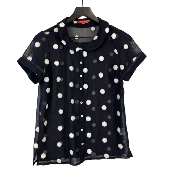 ModCloth (S) Polyester Sheer Textured Button Up Shirt Polka Dot Black - Picture 1 of 10